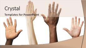  Presentation with students hands raised - Cool new presentation design with set of raised hands isolated backdrop and a lemonade colored foreground