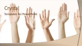  Presentation with students hands raised - Colorful slide set enhanced with set of raised hands isolated backdrop and a lemonade colored foreground