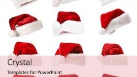  Presentation with christmas red - Beautiful PPT theme featuring set of santa red hats backdrop and a coral colored foreground