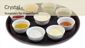  Presentation with soy sauce - Slide set having set of sauces ketchup mayonnaise background and a lemonade colored foreground