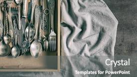 Presentation with instruction set - Colorful PPT layouts enhanced with set of silverware in wooden backdrop and a gray colored foreground