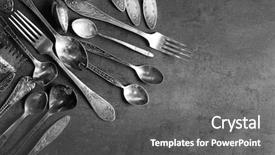  Presentation with grey plastics - Presentation consisting of set of silverware on grey background and a gray colored foreground