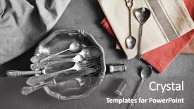  Presentation with napkins - Presentation design having set of silverware with napkins on grey background background and a gray colored foreground