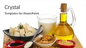  Presentation with oil products - Slide deck enhanced with collection set of soy products oil milk tofu meat sauce isolated on white background background and a white colored foreground