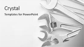  Presentation with set of sauces in white - Colorful PPT theme enhanced with set of spanners and screw backdrop and a white colored foreground