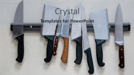  Presentation with stainless steel - Beautiful PPT theme featuring set-of-stainless-steel-cutlery backdrop and a light gray colored foreground