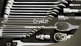  Presentation with steel - Audience pleasing presentation design consisting of set of steel technician instruments laid in rows inside toolbox that can be used as technical background backdrop and a dark gray colored foreground