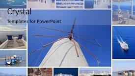  Presentation with santorini - Slide deck with set-of-summer-photos background and a teal colored foreground