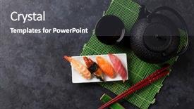  Presentation with set of sushi salmon - Colorful slides enhanced with set of sushi and green backdrop and a dark gray colored foreground