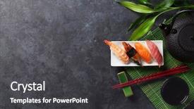 Presentation with green tea - Slide set with set of sushi and green background and a dark gray colored foreground