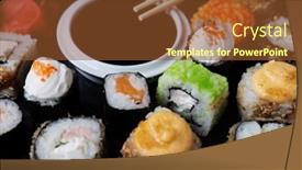  Presentation with set of sushi salmon - PPT layouts enhanced with set-of-sushi-and-maki background and a tawny brown colored foreground