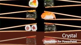  Presentation with chopsticks - Amazing PPT theme having set of sushi pieces backdrop and a tawny brown colored foreground