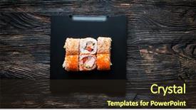  Presentation with caviar - Audience pleasing slide set consisting of set of sushi with caviar and sesame on black tray and wooden background top view backdrop and a tawny brown colored foreground