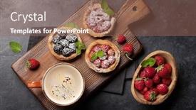  Presentation with blackberry - Colorful presentation theme enhanced with set of sweet cakes with berries and coffee cup strawberry raspberry and blackberry top view flat lay backdrop and a violet colored foreground