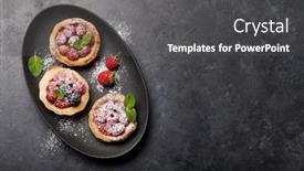  Presentation with blackberry - PPT theme with set of sweet cakes with berries strawberry raspberry and blackberry top view with copy space flat lay background and a dark gray colored foreground