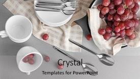  Presentation with tableware - PPT theme consisting of set of tableware with grapes background and a light gray colored foreground