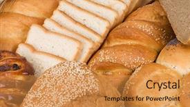  Presentation with bakery - PPT theme with set of tasty bakery products background and a gold colored foreground