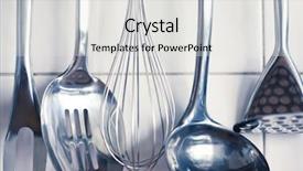  Presentation with cooking utensils - Colorful PPT theme enhanced with set of tools for cooking backdrop and a  colored foreground