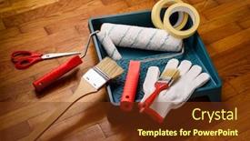  Presentation with brush - Slide set featuring set-of-tools-for-painting background and a tawny brown colored foreground