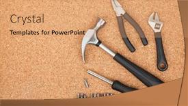  Presentation with cork - Slide set with set of tools on cork panel background with copy space background and a coral colored foreground