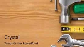  Presentation with wood tools - Amazing presentation theme having set of tools on wood backdrop and a yellow colored foreground