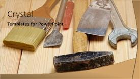  Presentation with wood tools - Slide set featuring set-of-tools background and a coral colored foreground