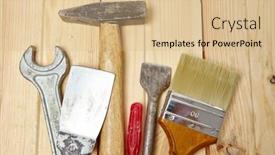  Presentation with wood tools - PPT layouts consisting of set-of-tools background and a coral colored foreground