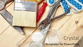  Presentation with wood tools - PPT theme having set-of-tools background and a lemonade colored foreground