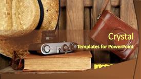  Presentation with journey - PPT theme having set of tourist with word journey on wooden planks background background and a tawny brown colored foreground