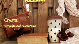  Presentation with journey - Audience pleasing slide deck consisting of set of tourist with word journey on wooden planks background backdrop and a tawny brown colored foreground