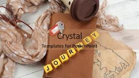  Presentation with journey - Amazing PPT theme having set of tourist with word journey on wooden background backdrop and a coral colored foreground