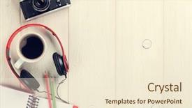  Presentation with space travel - Amazing PPT theme having set of travel stuff camera backdrop and a cream colored foreground