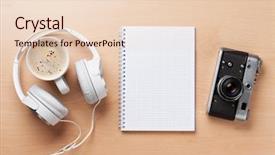  Presentation with wooden desk cup - Beautiful PPT theme featuring set of travel stuff camera backdrop and a lemonade colored foreground