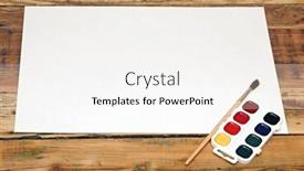  Presentation with paint brush - Amazing slide set having set of used paint brush with paper on wood background backdrop and a sky blue colored foreground