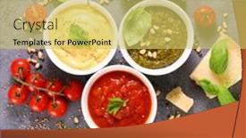  Presentation with sauces - Presentation design featuring set-of-variety-of-sauces background and a yellow colored foreground