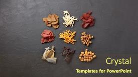  Presentation with potato chips - PPT theme having set-of-various-kind-snacks background and a tawny brown colored foreground