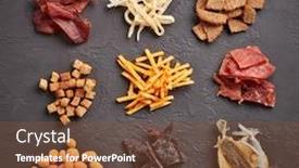  Presentation with potato chips - Cool new PPT theme with set-of-various-kind-snacks backdrop and a tawny brown colored foreground