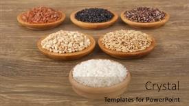  Presentation with brown rice - Presentation design with set-of-various-rice background and a coral colored foreground