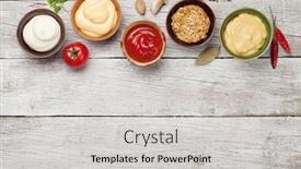  Presentation with sauces - PPT theme with set-of-various-sauces-popular background and a light gray colored foreground