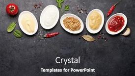  Presentation with sauces - Amazing slide set having set-of-various-sauces-popular backdrop and a dark gray colored foreground