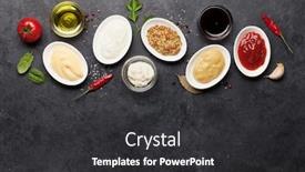  Presentation with mayonnaise - Slides enhanced with set-of-various-sauces-popular background and a dark gray colored foreground