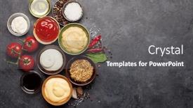  Presentation with dark space - PPT theme with set-of-various-sauces-popular background and a dark gray colored foreground