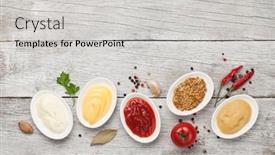  Presentation with sauces - PPT layouts featuring set-of-various-sauces-popular background and a light gray colored foreground