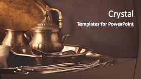  Presentation with tableware - Audience pleasing slides consisting of set of vintage tableware backdrop and a tawny brown colored foreground