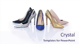  Presentation with running women shoes silhouette - Slide set consisting of set of womens high heell background and a sky blue colored foreground