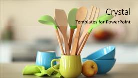  Presentation with table napkin - Beautiful PPT theme featuring set of wooden kitchen utensils backdrop and a lemonade colored foreground