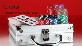  Presentation with set of poker chip - Beautiful theme featuring set on a metallic case backdrop and a crimson colored foreground