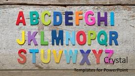  Presentation with english - Slide set featuring set on grunge wooden background background and a coral colored foreground