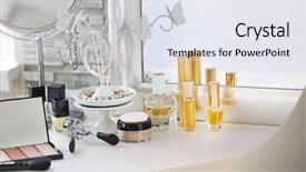  Presentation with cosmetic - Beautiful slide deck featuring set on light dressing table backdrop and a sky blue colored foreground