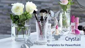  Presentation with cosmetics beauty cosmetic white - Slide deck having set on white dressing table background and a sky blue colored foreground